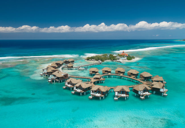Sandals Royal caribbean, jamaica an ariel view of the over the water cabanas at sandals royal caribbean