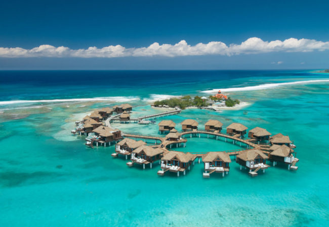 Sandals Royal caribbean, jamaica an ariel view of the over the water cabanas at sandals royal caribbean