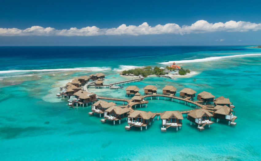 Sandals Royal caribbean, jamaica an ariel view of the over the water cabanas at sandals royal caribbean