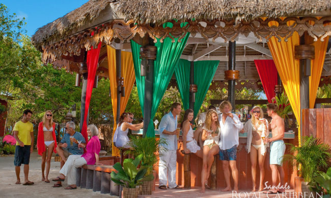 Sandals Royal Caribbean Bars beach bar with guests at sandals resorts