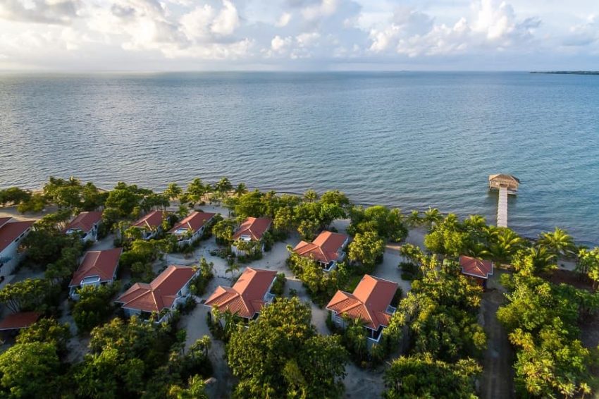 aerial view off the beach house on the beach in placencia belize