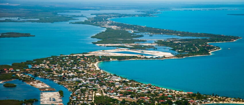 ariel view of the placencia village in southern belize