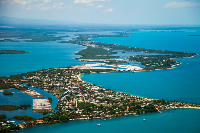 ariel view of the placencia village in southern belize