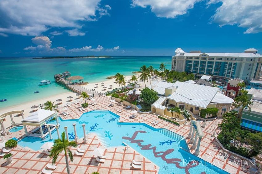 an ariel view of sandals royal bahamain in the bahamas