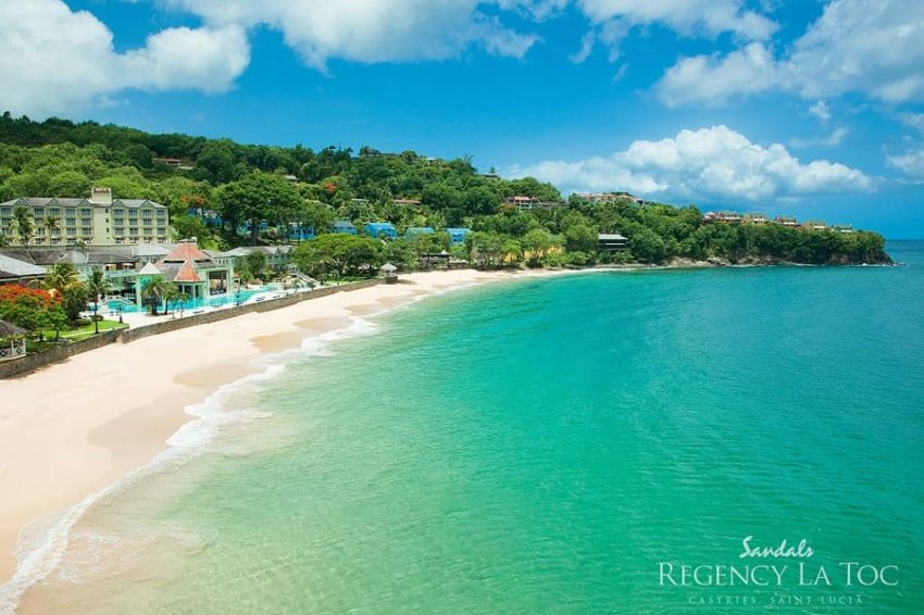 sandals regency la toc, saint lucia ariel view of the beachfront resort sandals regency la toc in st lucia