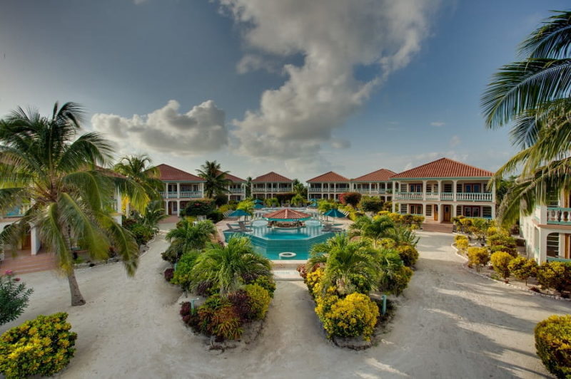 Belizean Shores Resort, A San Pedro Resort accommodations surrounding the main pool with pool swim up bar at belizean shores resort on the island of ambergris caye