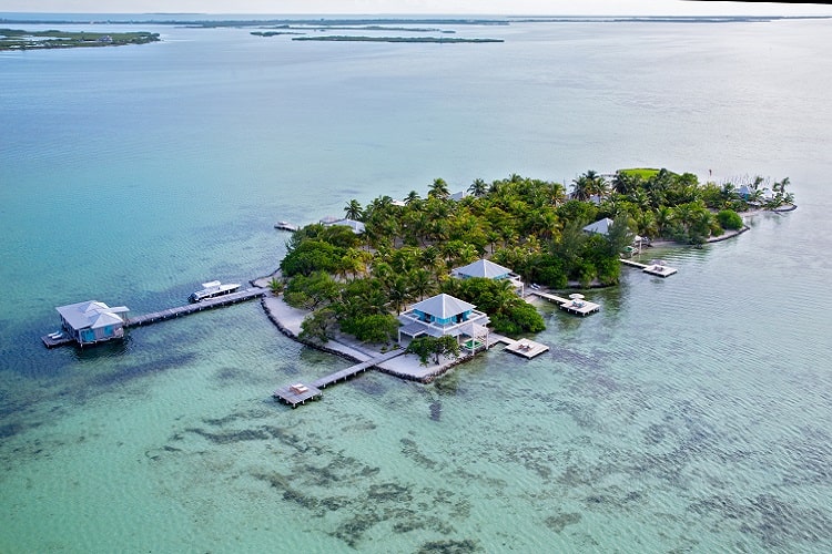 aerial view of cayo espanto private island resort in belize