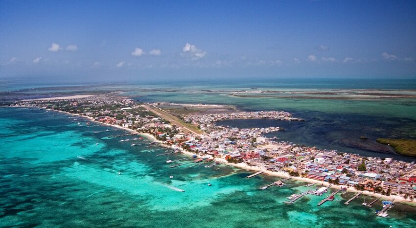 Tours from San Pedro, Belize aerial view of downtown san pedro on the island of ambergris caye