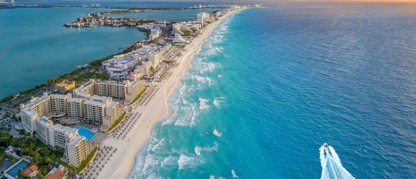 Cancun coast with sun